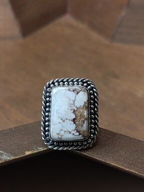 Wild Horse Turquoise Ring with Silver-Tone Rope Setting